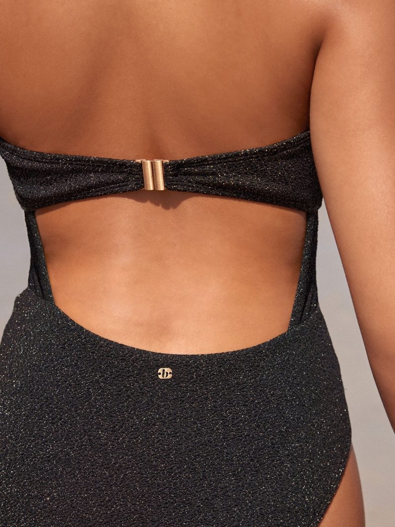 LXH82353 Tummy Control Textured Sparkle Bandeau Swimsuit - Image 4