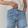 LXH82336 Mid Blue Denim Stretch Mom Shorts - Image 4