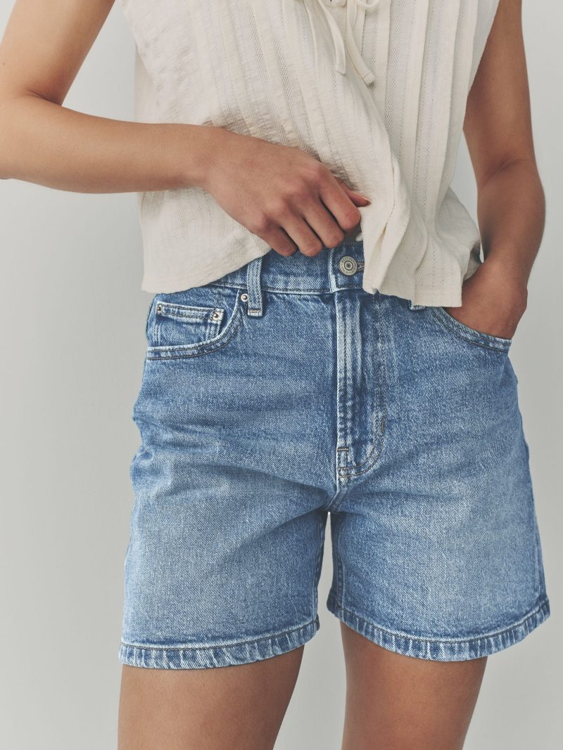 LXH82336 Mid Blue Denim Stretch Mom Shorts - Image 4