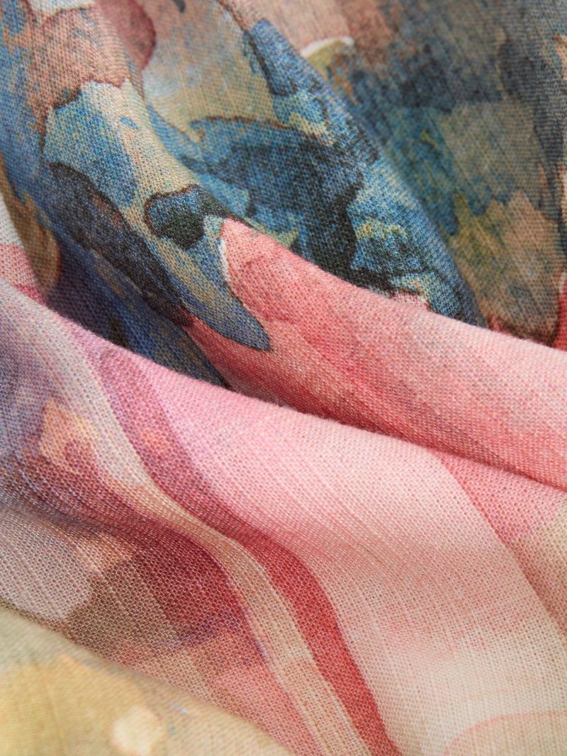 LXH82371 Pink Scenic Print Short Sleeve Shirt with Linen - Image 7