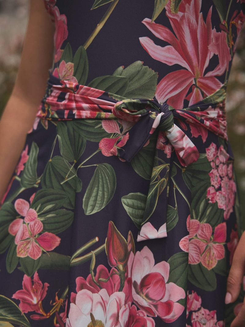 LXH82346 Navy Floral Shaping Tummy Control Skirted Swim Dress - Image 5