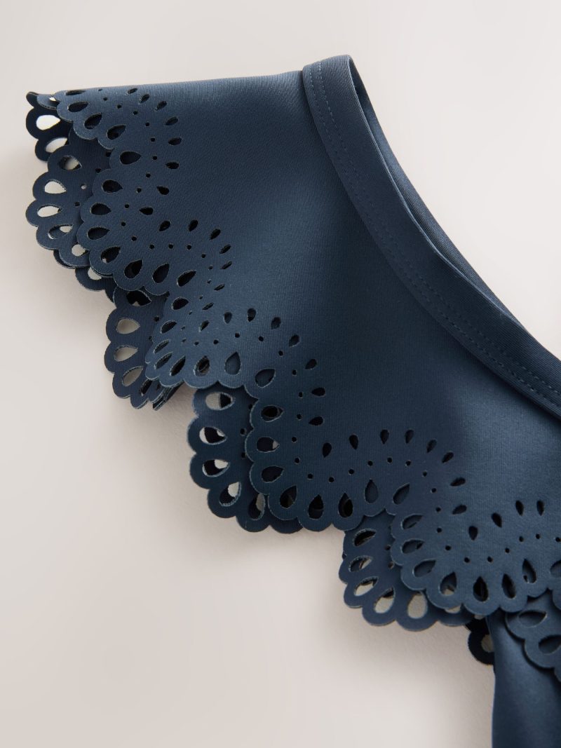 LXH82351 Navy Plunge Frill Laser Cut Tummy Control Swimsuit - Image 7
