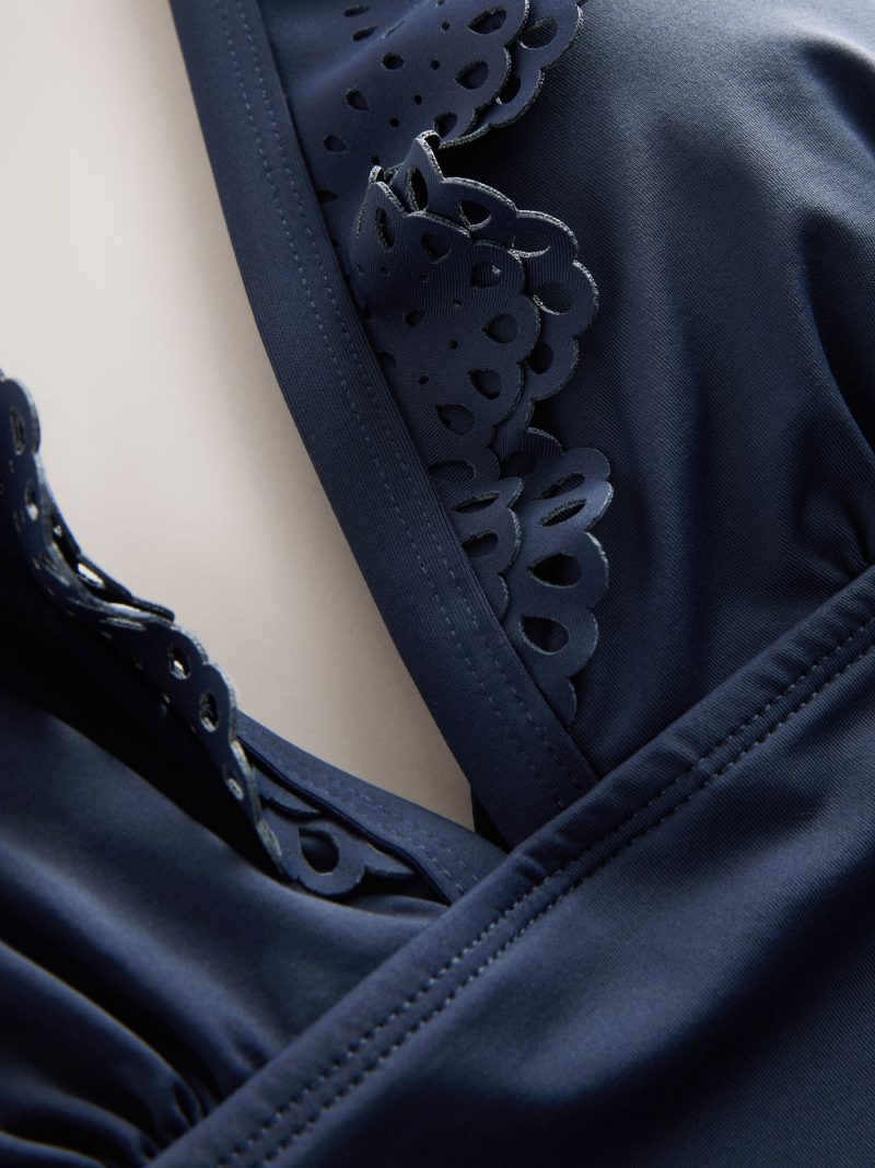 LXH82351 Navy Plunge Frill Laser Cut Tummy Control Swimsuit - Image 8
