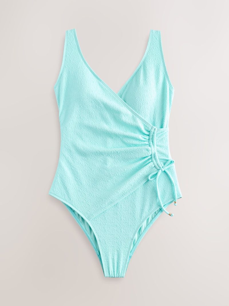 LXH82356 Mint Green Textured Ruched Side Tummy Shaping Control Swimsuit - Image 7
