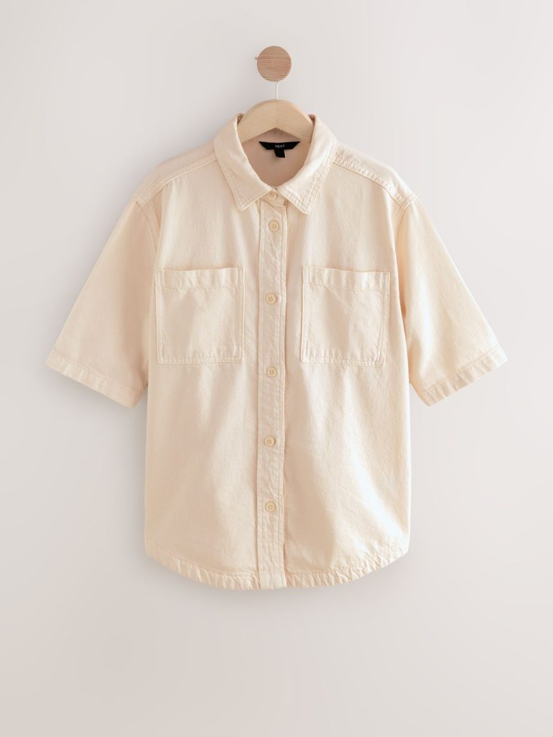 LXH82372 Ecru Oversized Short Sleeve 100% Cotton Denim Shirt - Image 7