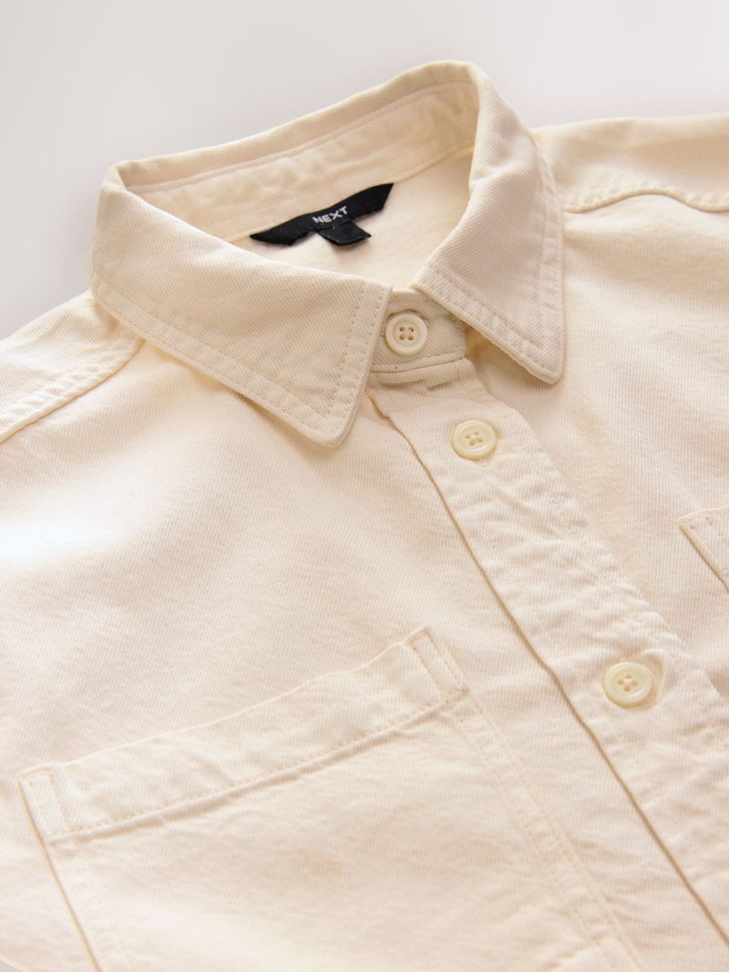 LXH82372 Ecru Oversized Short Sleeve 100% Cotton Denim Shirt - Image 8