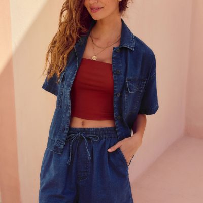 LXH82339 Dark Blue Lightweight Pull on 100% Cotton Shorts