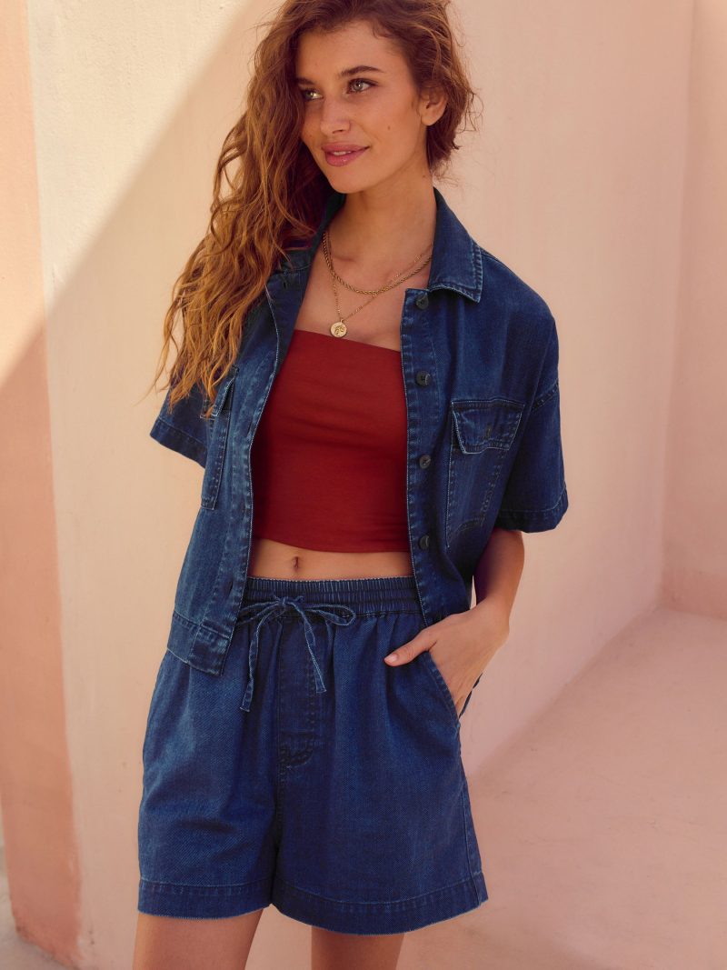 LXH82339 Dark Blue Lightweight Pull on 100% Cotton Shorts