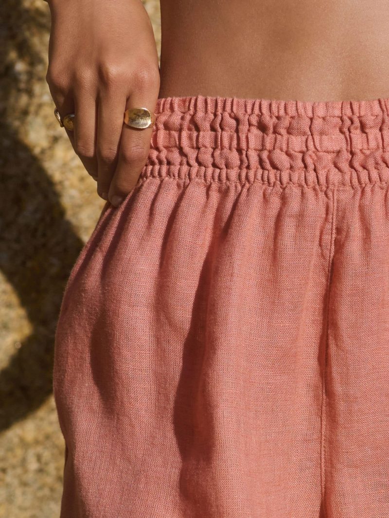 LXH82341 Peach Pink 100% Linen Shorts - Image 5