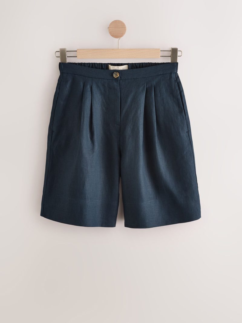 LXH82342 Navy 100% Linen Bermuda Shorts - Image 6
