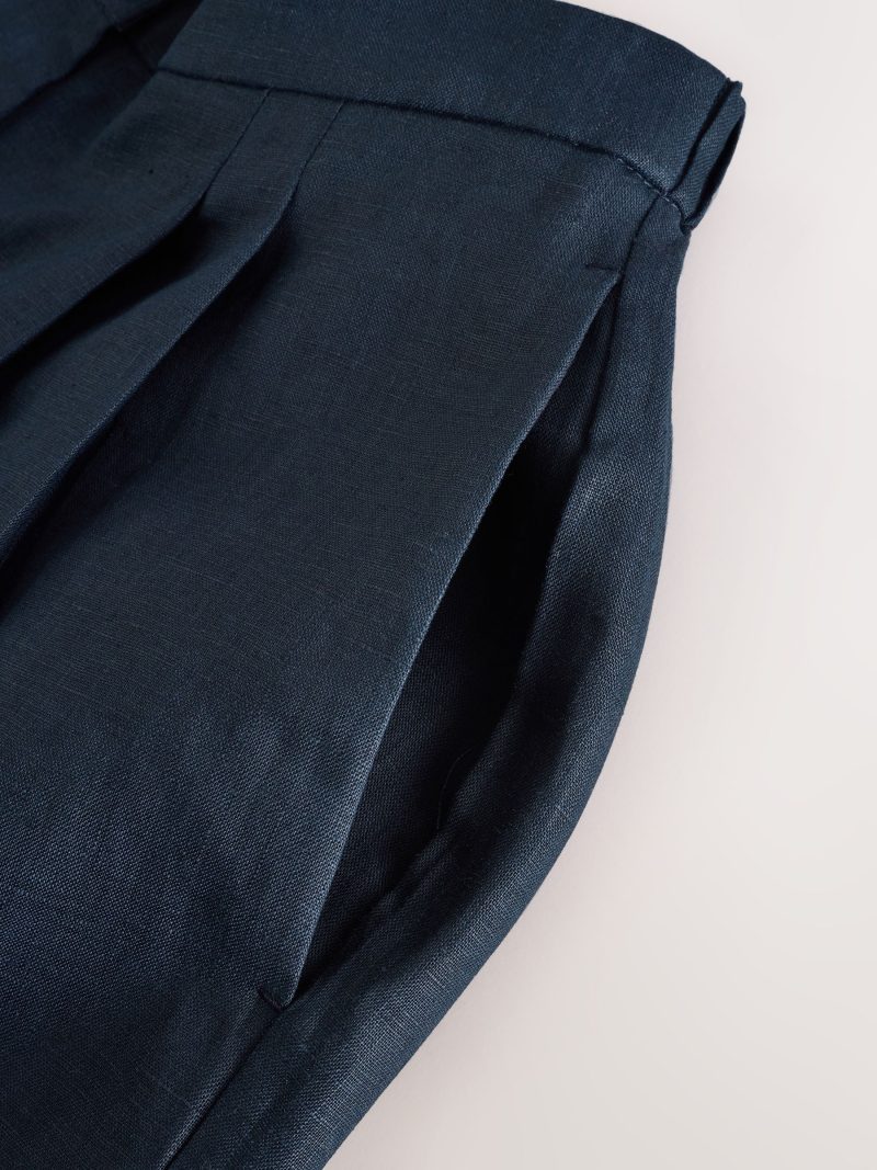LXH82342 Navy 100% Linen Bermuda Shorts - Image 9
