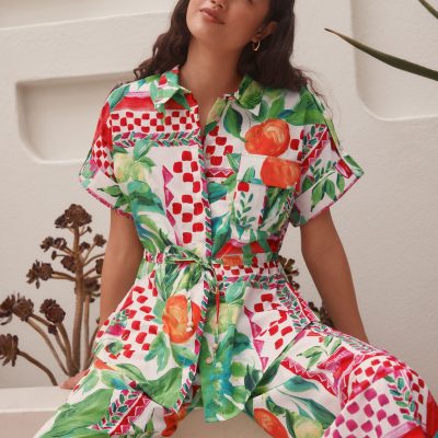 LXH82379 Multi Bright 100% Cotton Tie Waist Shirt