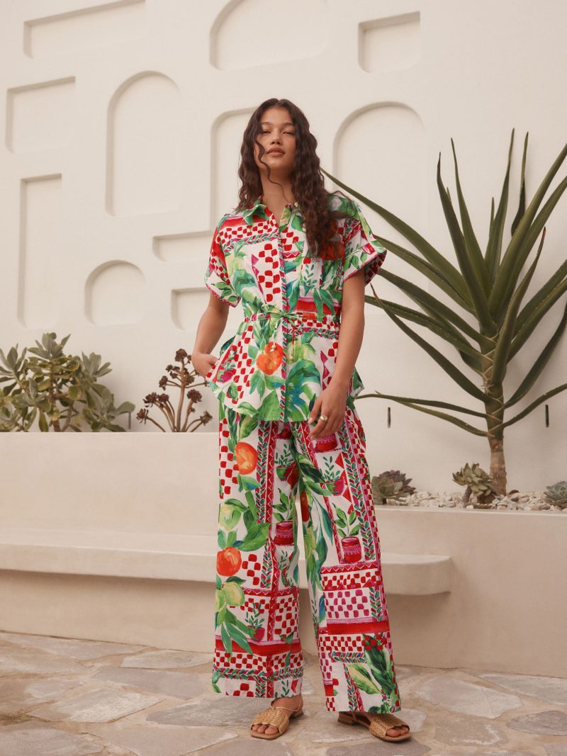 LXH82379 Multi Bright 100% Cotton Tie Waist Shirt - Image 2