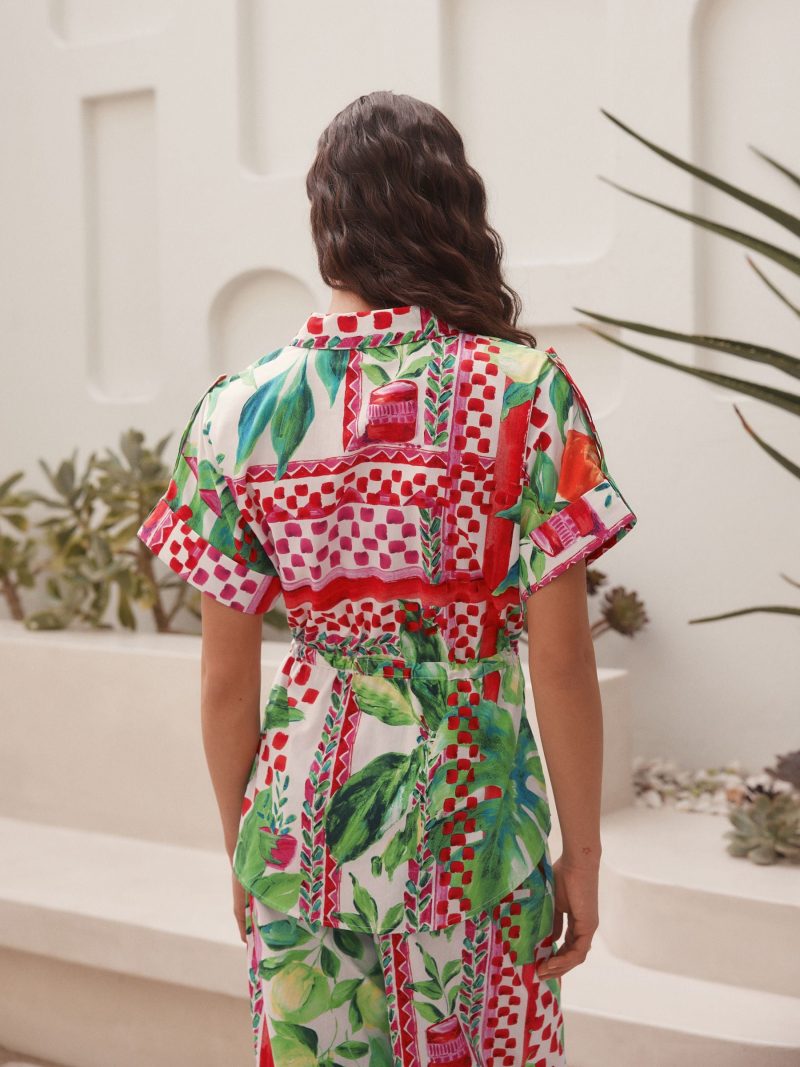 LXH82379 Multi Bright 100% Cotton Tie Waist Shirt - Image 4