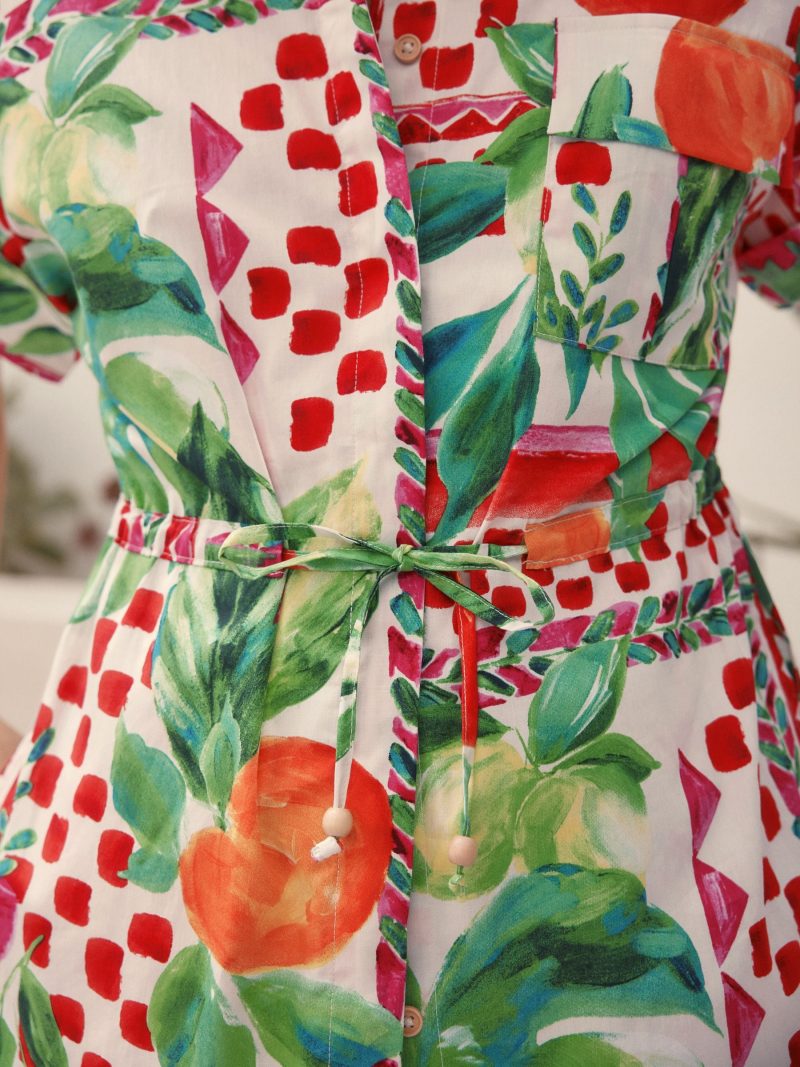 LXH82379 Multi Bright 100% Cotton Tie Waist Shirt - Image 5