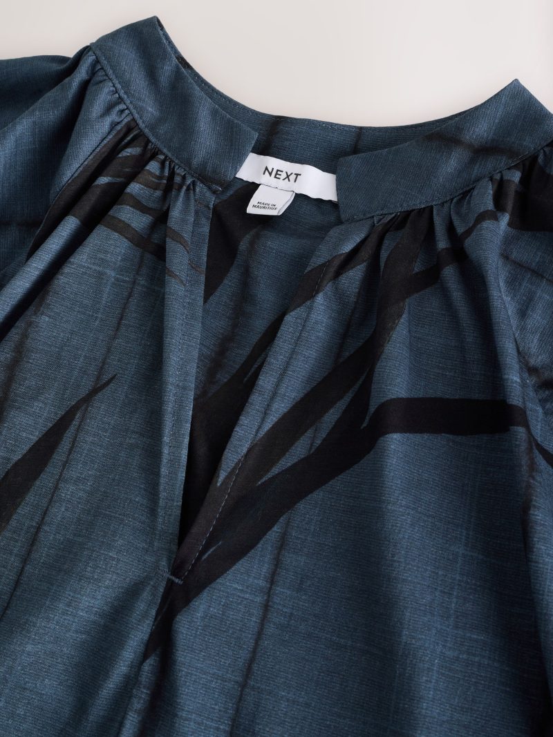 LXH82370 Blue Print Volume Sleeve V-Neck Blouse - Image 6