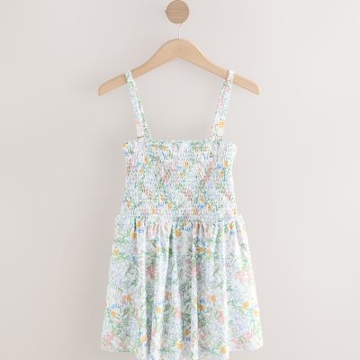 LXH82363 White Ditsy Floral Shaping Shirred Bandeau Skirted Swimdress