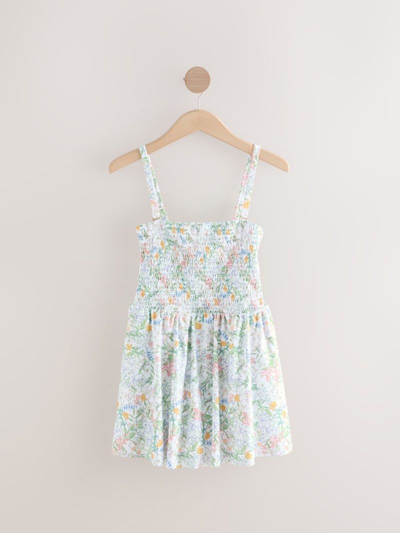 LXH82363 White Ditsy Floral Shaping Shirred Bandeau Skirted Swimdress