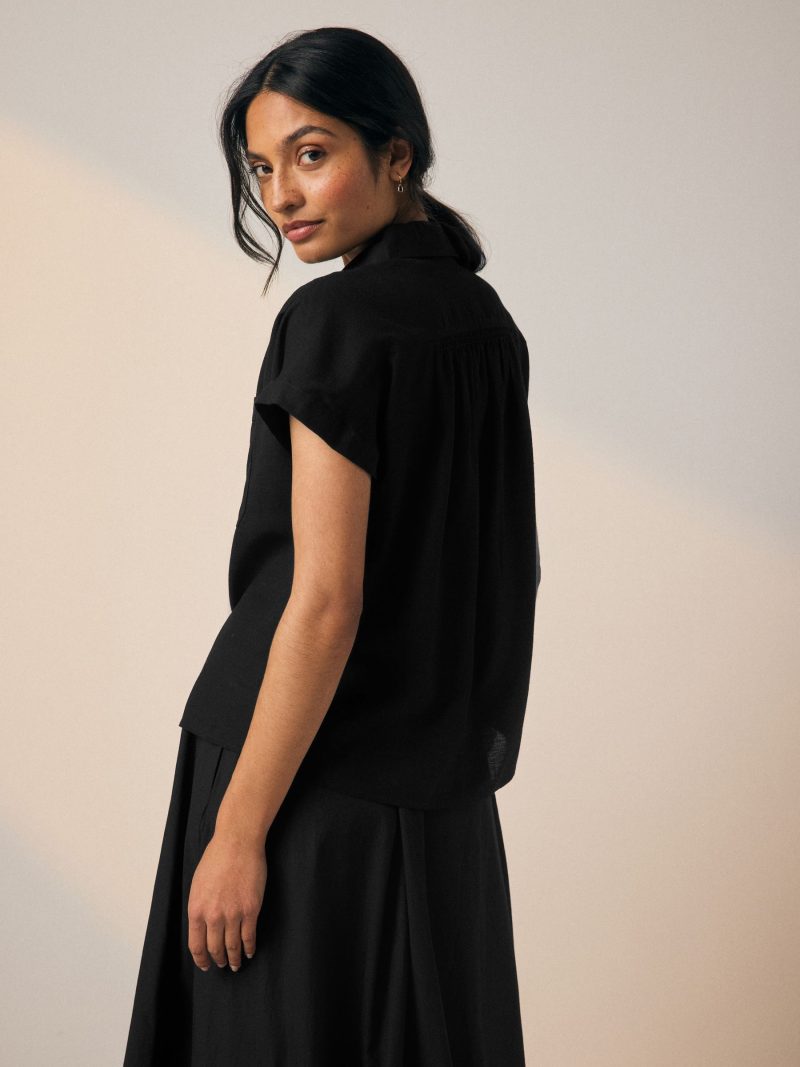 LXH82369 Black Short Sleeve Shirt with Linen - Image 2