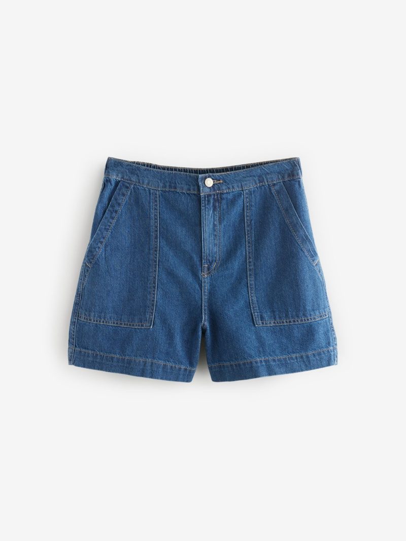 LXH82335 Mid Blue Utility Lightweight 100% Cotton Denim Shorts - Image 6