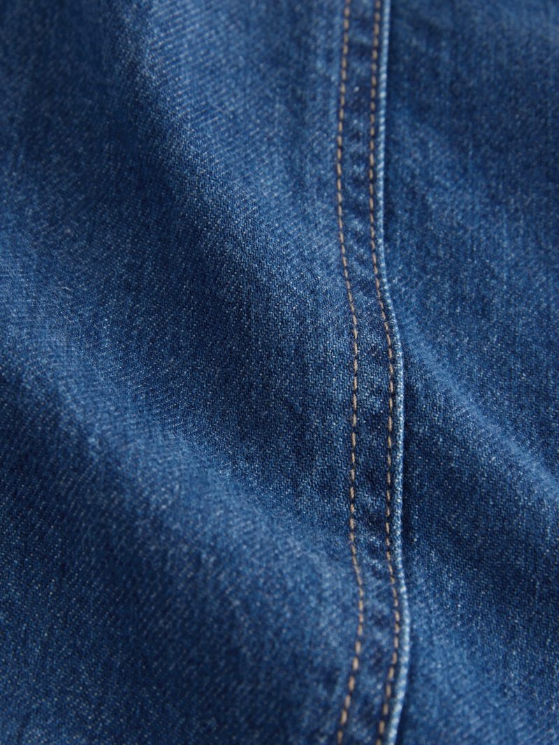 LXH82335 Mid Blue Utility Lightweight 100% Cotton Denim Shorts - Image 8