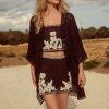 LXH82348 Black Crochet Longline Kimono Cover-Up