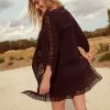 LXH82348 Black Crochet Longline Kimono Cover-Up - Image 2