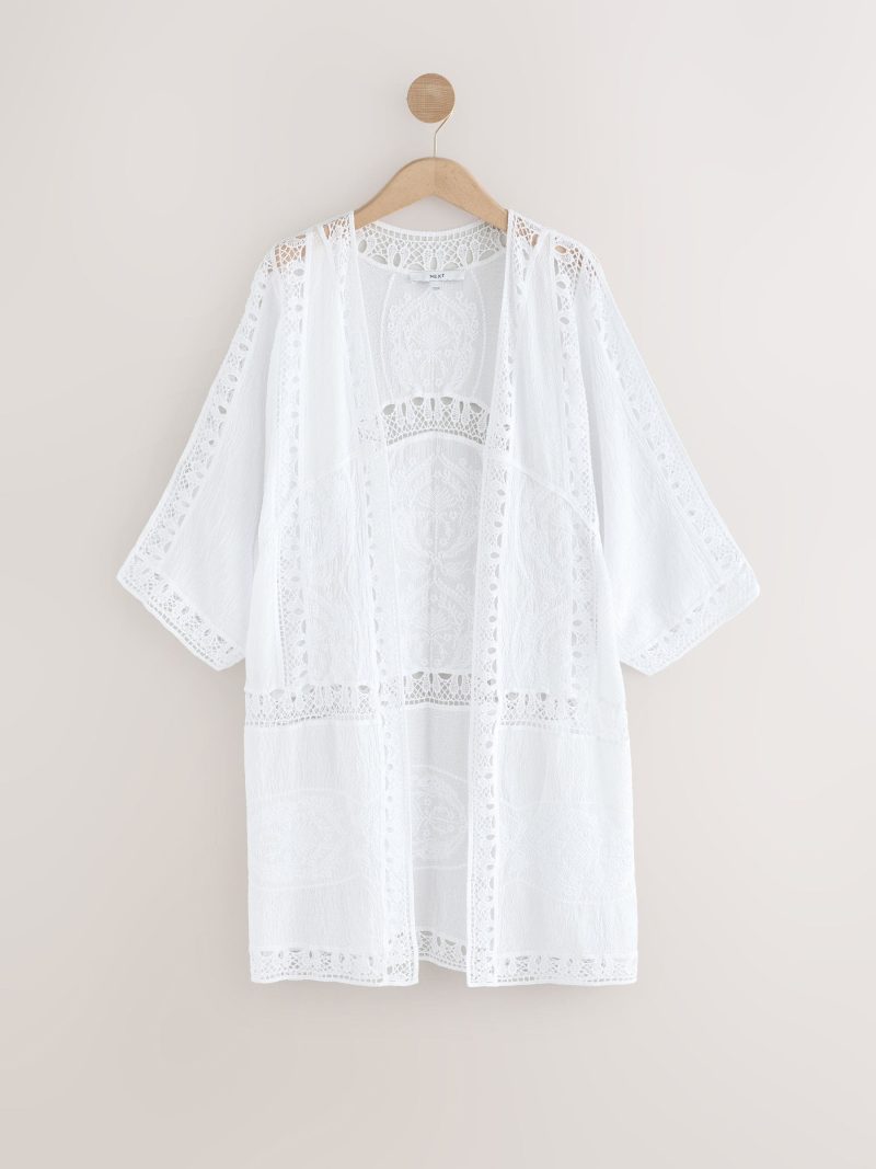 LXH82365 White Crochet Kimono
