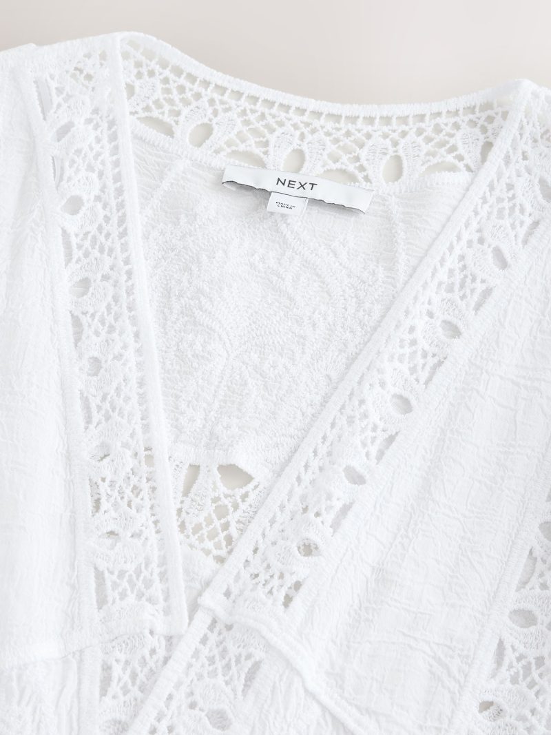 LXH82365 White Crochet Kimono - Image 3