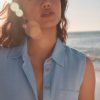LXH82367 Light Blue Sleeveless Shirt With Linen - Image 3