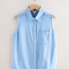 LXH82367 Light Blue Sleeveless Shirt With Linen - Image 5