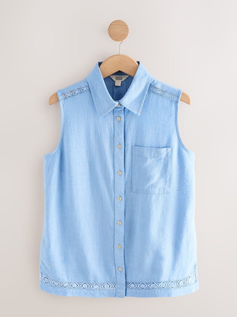 LXH82367 Light Blue Sleeveless Shirt With Linen - Image 5