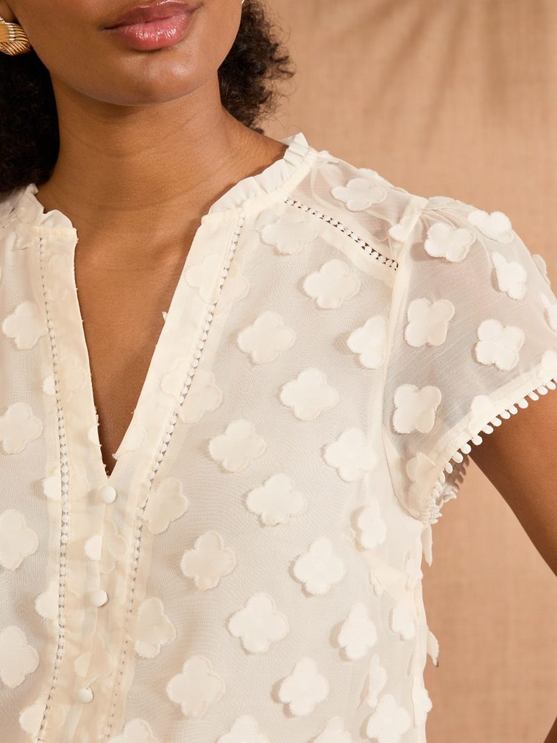 LXH82378 White Ecru 3D Flutter Sleeve Blouse - Image 2