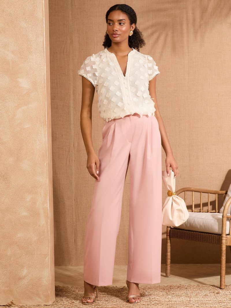 LXH82378 White Ecru 3D Flutter Sleeve Blouse - Image 3