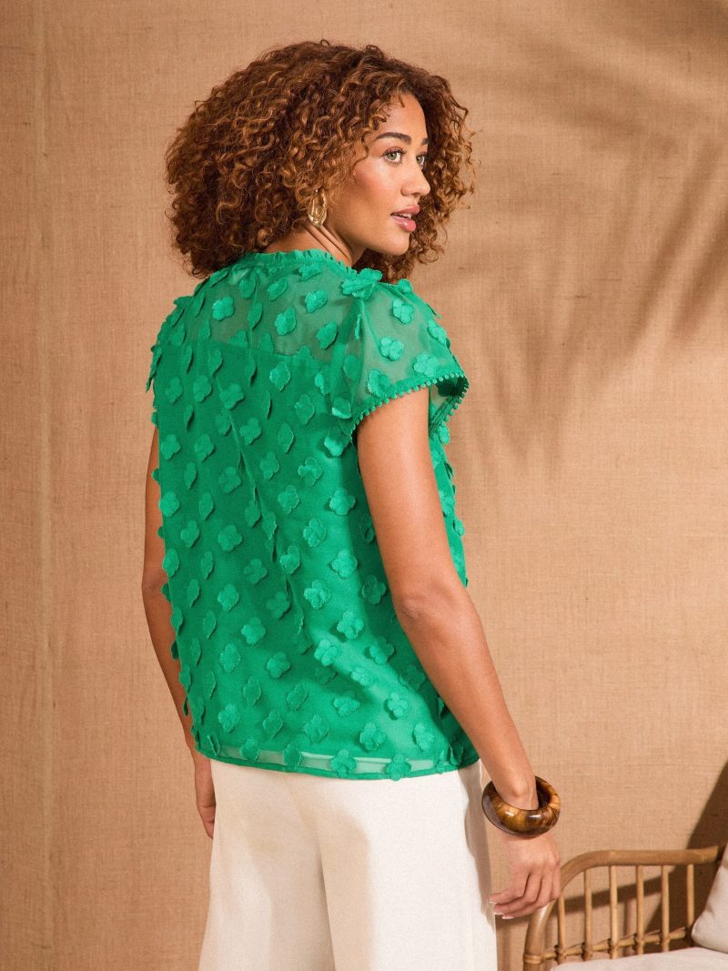 LXH82383 Green 3D Flutter Sleeve Blouse - Image 4