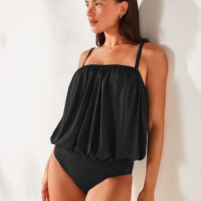 LXH82364 Black Print Blouson Shaping Swimsuit