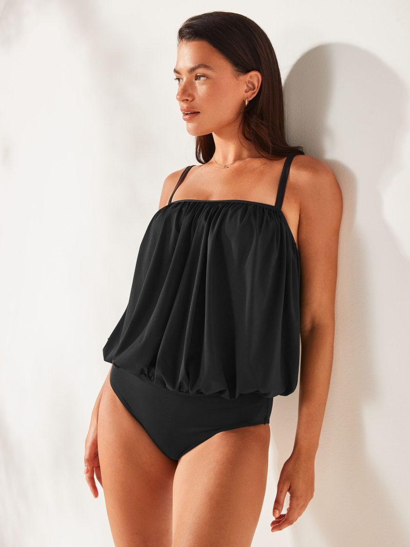 LXH82364 Black Print Blouson Shaping Swimsuit